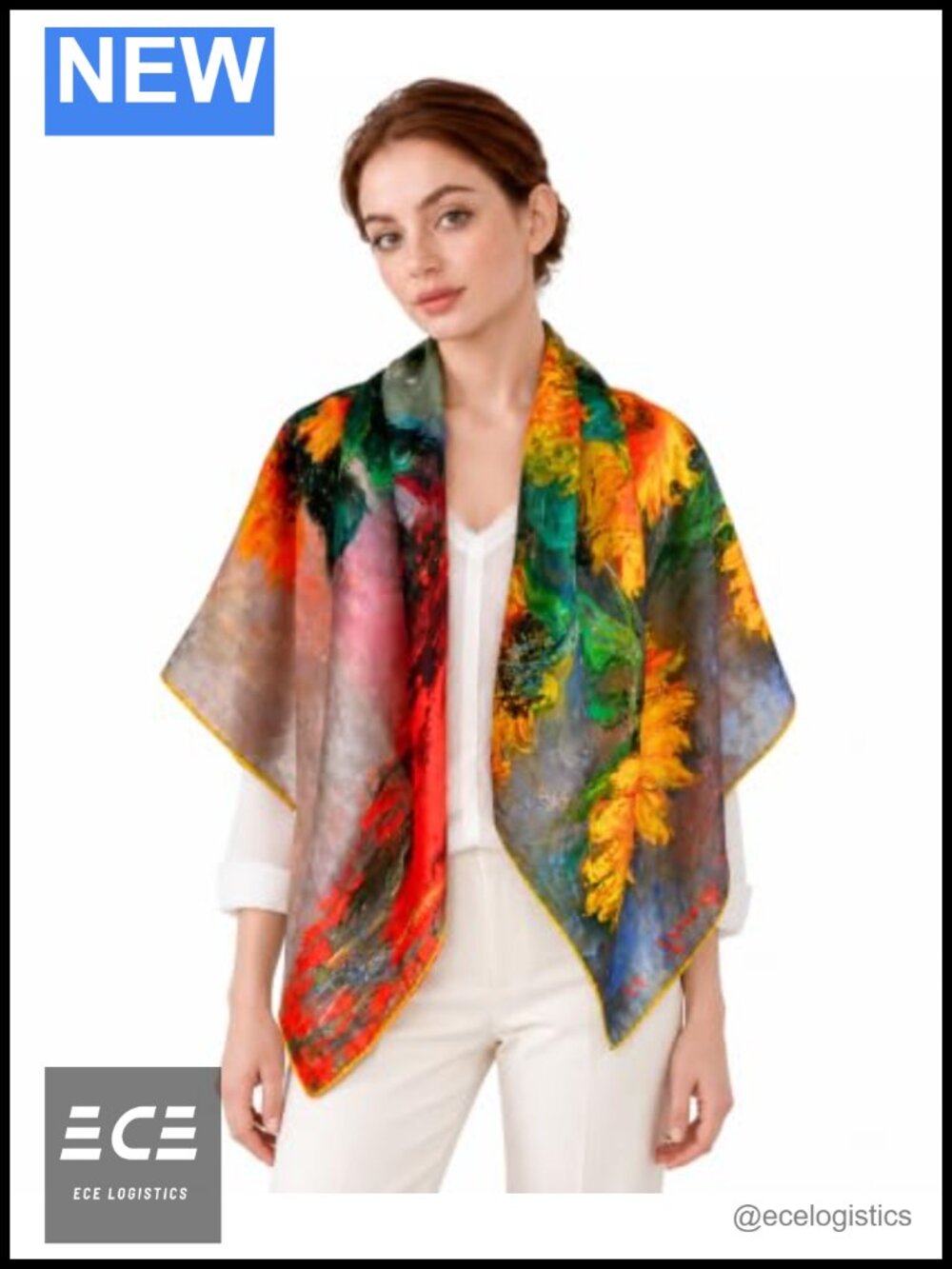 Lightweight Wool Scarf 36x36 Art Print Square Neck Wrap for Women